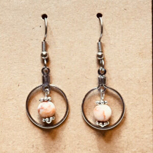 Stainless Steel Hook & Hoop Earrings w/Red Line Jasper Stone Handmade